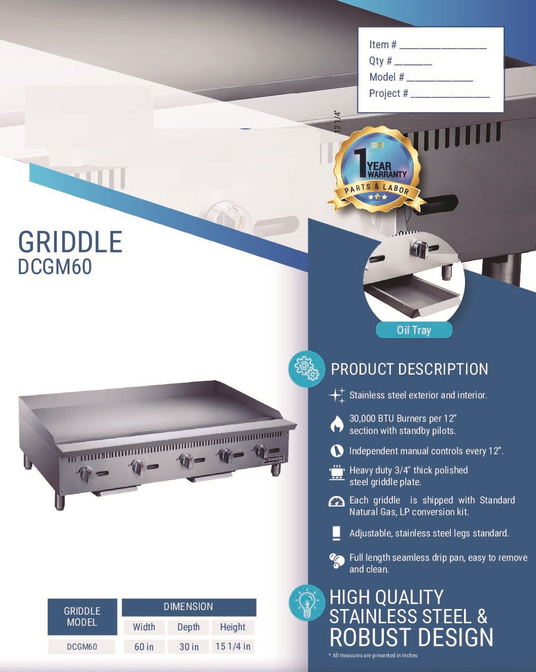 Dukers - DCGM60 60" NG/LP Gas Manual Countertop Griddle