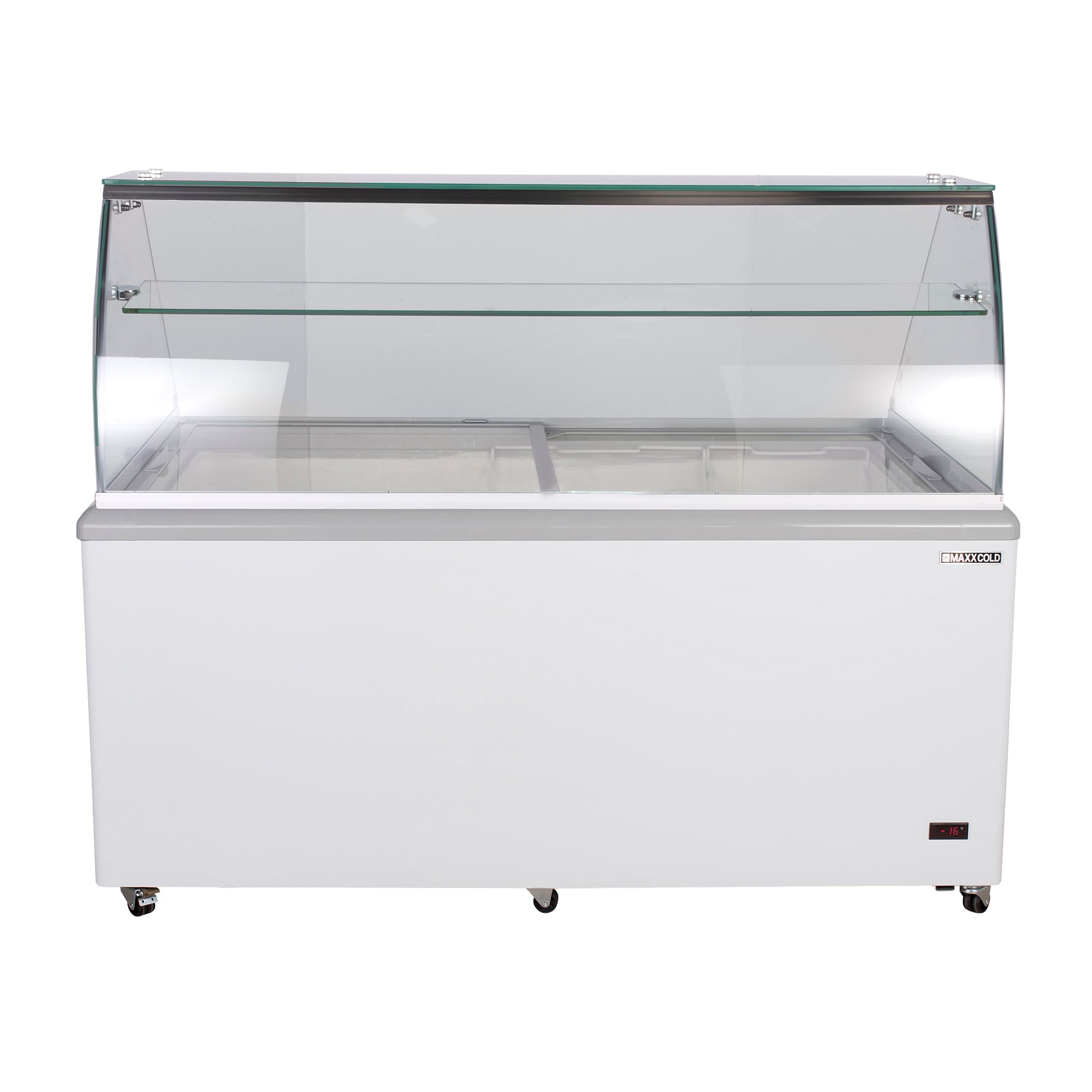 Maxx Cold - MXDC-12 Curved Glass Ice Cream Dipping Cabinet Freezer, 70"W, 20 cu. ft. Storage Capacity, Holds up to (22) Flavor Tubs, in White